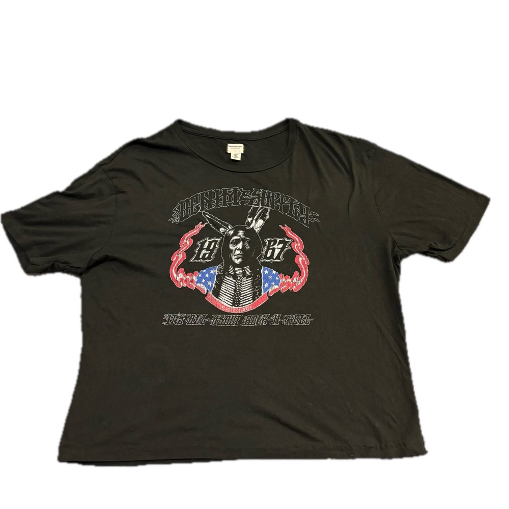Denim & Supply Ralph Lauren Black Graphic Tee Rock N Roll Chief Americana L